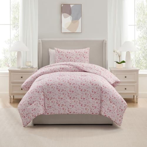 Nestl Twin Size 2 Piece Floral Comforter Set – Pink Floral