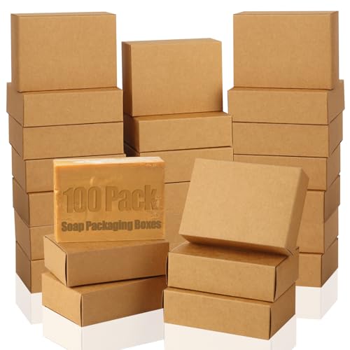 RYKOMO 100 Pack Kraft Soap Boxes Packaging for Homemade Soap 3.8 x 2.8 x 1.2 Inch Small Soap Packaging Boxes Mini Soap Gift Box for Homemade Soaps Bakery Candy Cookies Packaging