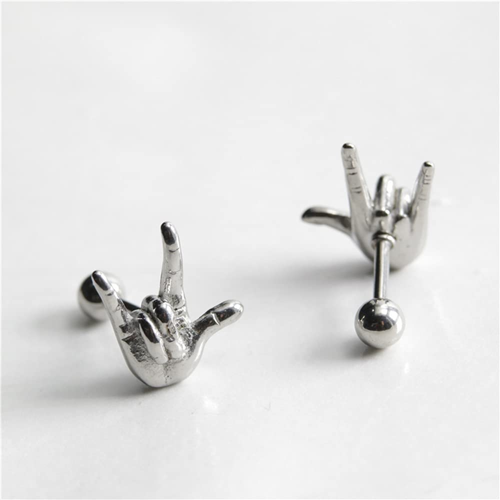 Aretes tipo dormilona para cartílago de roca en la mano, de 16G, para mujeres, hombres, niños y niñas, estilo punk, personalizados, de acero inoxidable, con rosca plana, hélice, hipoalergénicos, 2