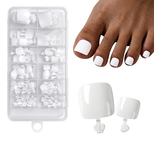Ouligay 120PCS White Press on Toenails 12 Size Square Fake Toe Nails White Fake Toenails Press on Solid Color Press on Nails Toes Full Cover False Toenails Stick on Nails Art DIY Gifts for Women