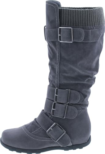 Image of Forever Link Women's Klein-70 Closed Round Toe Buckle Slouch Flat Heel Mid-Calf Boot