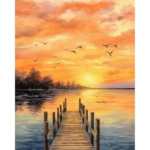 Yaostarart Sonnenuntergang Malen Nach Zahlen Erwachsene-Strand Malen Nach Zahlen Erwachsene,DIY-Ölgemälde-Set auf Leinwand mit 3 Pinseln und Acrylpigment 40x50cm