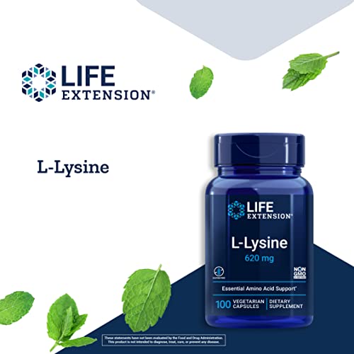 Life Extension L-Lysine 620 Mg - For Healthy Nitrogen Balance, Stress Response & Calcuim Metabolism – For Active Lifestyle - Gluten-Free, Non-Gmo - 100 Vegetarian Capsules #TOP3