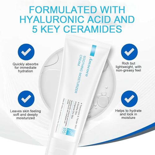 Image of 2Packs Vitamin B5 Face Wash&Smoothing Face Moisturizer Cream with Niacinamide, Hyaluronic Acid & Shea Butter, Daily Hydrating Cream for Dry & Sensitive Skin