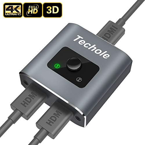 Techole HDMI Switch 4K Aluminium HDMI Splitter Bi-Direction 2 In 1 oder HDMI Switcher 1 In 2 Manuell Unterstützt HD 4K 3D 1080P für HD TV/Xbox/ PS3/ PS4/ Blu-Ray/DVR Player