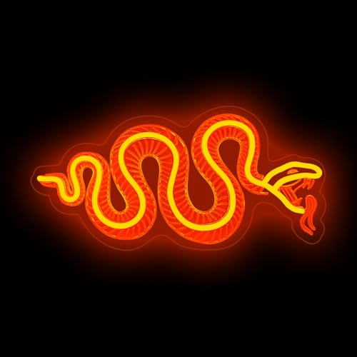 Image of Snake Skeleton Neon Sign, Orange Snake Bone Sign, Handmade Light Sign, Snake Skull Decor, Goth Room Decor, Gifts For Snake Lover, 15.6 inchx7.9 inch