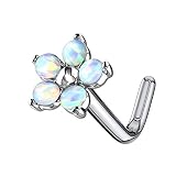 beyoutifulthings Nasen-Piercing Blumen-Design Opal Nasen-Ring Nasen-Stecker L-Form Chirurgenstahl Silber Opal Weiß Stab 0,8/6mm Blume 5,4mm