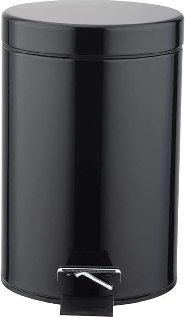 HOMION 3L Litre Round Pedal Bin Stainless Steel Toilet Bath Bathroom Kitchen Bin with Inner Bucket 3 Liter (Black)