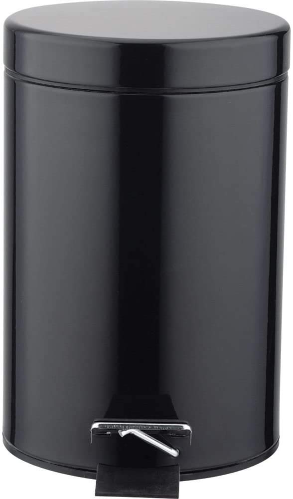 HOMION 3L Litre Round Pedal Bin Stainless Steel Toilet Bath Bathroom Kitchen Bin with Inner Bucket 3 Liter (Black)