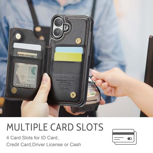 【JDDLang】 iPhone16 ケース カード収納 背面ケース手帳型 16手帳 iphone16 case 高級 PU革 スタンド機能 耐衝撃 滑り防止 携帯カバー アイフォン 16ケース 全面保護 手触りが良い 人気 上質 6.1インチ対応(ブラック)