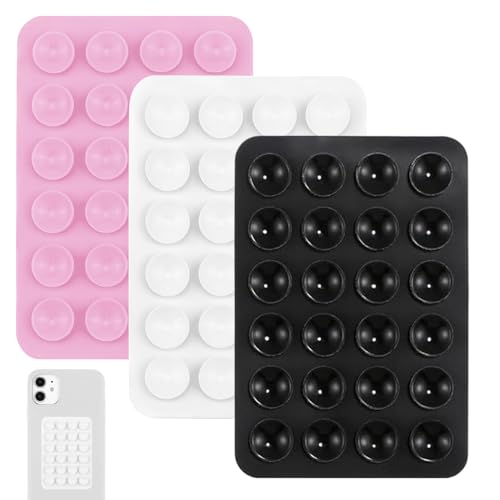 MEKEET 3PCS Suction Phone Holder Packs Black White Pink Silicone Sticky Things for The Back of Your Phone Multipurpose Sticky Grip Phone Sucker Padfor Shower Mirror Glass Wall Car Selfies Videos