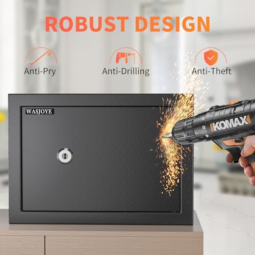 Miniatura 5 de Wasjoye Caja Fuerte Con Llaves, Caja De Seguridad, 19l Caja Cerradura De Llaves Para Hogar Oficina, Cajas Fuertes Convencionales Para Guardar Dinero, Joya, Medicamento, Teléfono, Pasaporte, 25 35 25cm