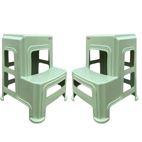 Image of SKYGLAMOUR Supreme Plastic Multi-Purpose Step Stool for Home | Office&Kitchen Use with Weight Bearing Capacity of 150 Kg |2 Step Stool for Home| Color: Frosty Green; Qnt: 2 Pcs.