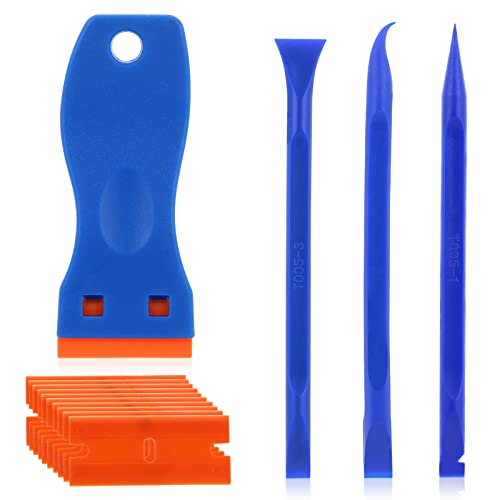 TIESOME Juego de rascadores de plástico multiusos, herramienta rascadora resistente a los arañazos con 10 cuchillas de plástico y 3 bastoncillos limpiadores de detalles de doble cabezal