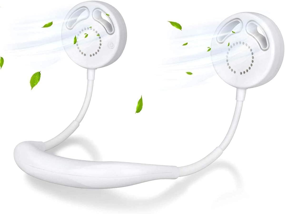 Neck Sports Fan Portable Hanging USB Rechargeable Fan Achort Personal Hands Free Wearable Neckband Fan 2000mAh Battery with 360° Adjustable 3 Speeds Mini Necklace Fan for Office Travel Outdoor (White)