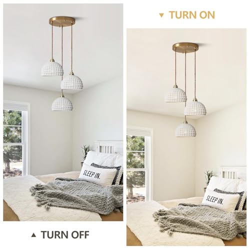 Image of 3 Light Vintage White Ceramic Pendant Lights Mid Century Modern Brass Ceiling Light Fixture Minimalist Dome Pendant Light for Kitchen Island Bedside Living Room