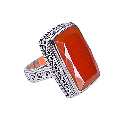 Bague en argent sterling 925 cornaline véritable pour fille RI-5922