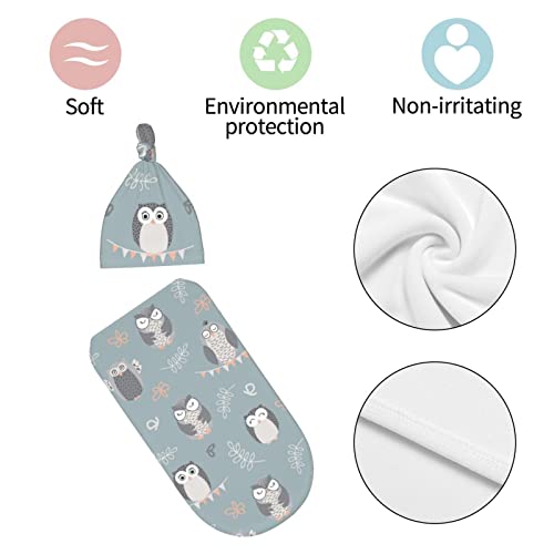 Image of Owl Swaddle Blanket for Baby, Owl Swaddling Baby Stuff with Hat