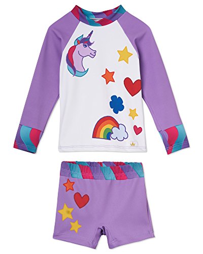Image of Little Girls Unicorn Swimsuit with Shorts - UPF 50 - Won't Fade - USA Made
