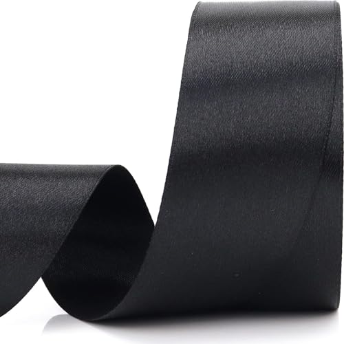 AKOAK 2 Inches 25 Yard Satin Ribbon, Craft Fabric Ribbon, Perfect for Wedding, Bouquets, Handmade Bows and Gift Wraping (Black) - Thumbnail 4