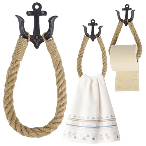Notakia Vintage Cast Iron Nautical Anchor Wall Hooks Coastal Towel Hooks Decorative Wall Mounted Hanger for Beach House Lake House or Bathroom Decor Rustic Towel Rack Brown Toilet Paper Hold