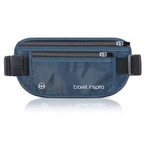 travel inspira RFID Blocking Travel Money Belt with Anti-Thief Zip – Slim Passport Holder and Travel Pouch to Secure Cash, Cards, and Documents (Navy Blue)