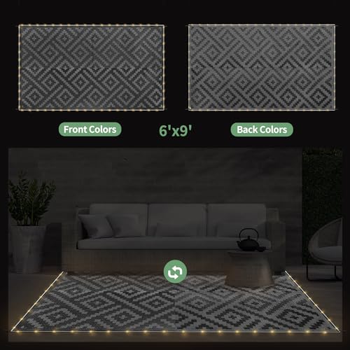 Image of GENIMO Outdoor Rug, Waterproof Plastic Rugs for Patio, 6'x9' LED Dark Grey