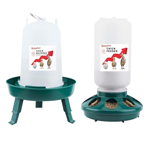 ZenxyHoC Comederos y Bebederos para Gallinas Verde, 1 Kg Comederos Gallinas y 1,5 L Bebedero Gallinas con 3 Alturas Ajustables Combo