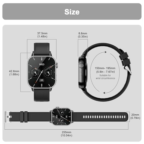 MFVLP Smart Watch for Men Women, 1.85'' AMOLED HD Fitness Watch with 120+ Sports Modes, Bluetooth Call/Heart Rate/Sleep Monitor/Pedometer, Smartwatch for Android iOS, IP68 Waterproof, Black - image 9