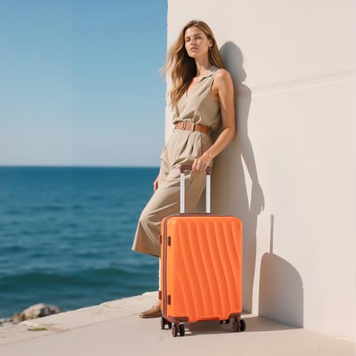 Image of Carry on Luggage Sets 22x14x9 Airline Approved Durable Travel Luggage Suitcases with Wheels,ABS Hard Case Suitcases with Spinner Wheels,(Orange,3 Piece Sets(20 inch /DB /TB))