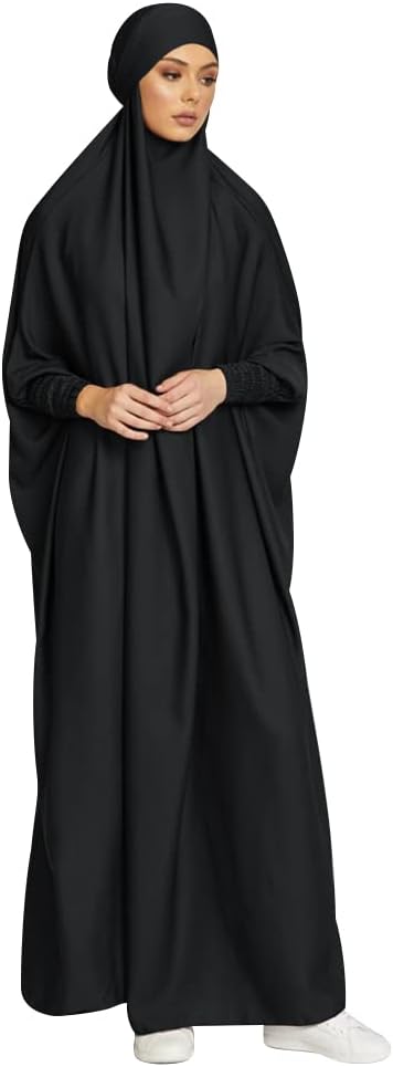 Women's Muslim Jilbab Dress Islamic Ramadan Prayer Dress with Hijab Hood Abaya Dress Plain Loose Arabic Khimar Kaftan Middle East Dubai Turkey Full Length Robe