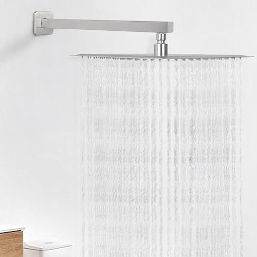 Image of Shower Rod For Shower Head For Bathroom Ennius Durable Bathroom Accessories Set | Shower Arm For Bathroom Shower | Portable Shower, Bathroom Shower Set | Shower Head With Arm (Square, 12 inch)