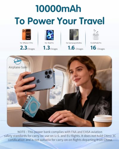 6-in-1 for Magsafe Portable Charger with Built-in Cables & Wall Plug,10000mAh Magnetic Wireless Power Bank,22.5W Fast Charging USB C Battery Pack,Travel Essentials for iPhone,Samsung,Android(Blue) - Image 7