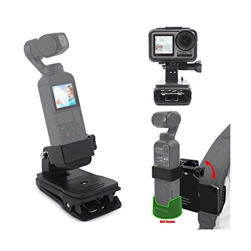 micros2u Support Caméra Pour Bretelles De Cartable Bonne Prise Compatible Avec Osmo Pocket & Action. Pince Pivotante A 360 Degrés Pour Chapeaux, Sacs, Sacs A DOS Et Usages Pour Randonnée Cover