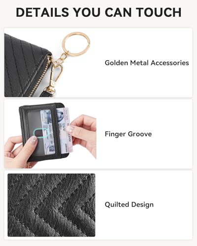 Image of BOSTANTEN Credit Card Holder Wallet RFID Blocking Leather Small Wallet for Women Zipper Keychain Wallet with Wristlet Black