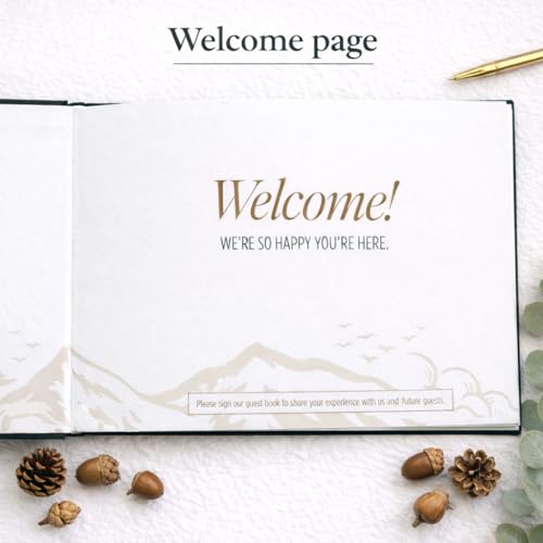 Image of Paper 'n Such Cabin Guest Book for Airbnbs and Vacation Homes- Forest Green Linen Hardcover - Guest Sign in at Short Term Rentals