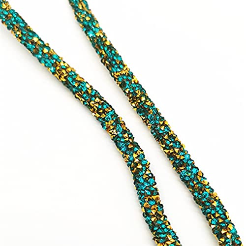 Shop-PEJ Rhinestone Cup Chain 1 Yard 7mm Rhinestone Tube Cord Rope Resin Rhinestone Chain Sew On Trims Wedding Dress Costume Applique for Wedding ï¼ŒDIYï¼ŒSewingï¼ŒMaking (Color : Lake Blue Gold)