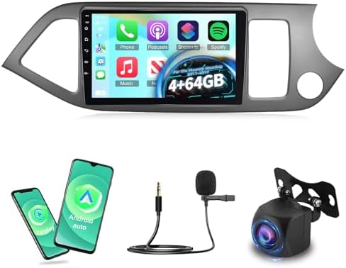 [4G+64G] Car Radio for Kia Picanto Morning 2011-2017, 9 inch Android Touch Screen KIA Picanto Stereo, Carplay/Android Auto/32 EQ Audio/1280 * 720 Screen/SWC/Bluetooth/WiFi