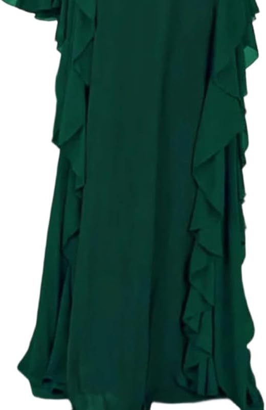 Ladies' Elegant Stand up Collar Ruffle Chiffon Dress with Flared Sleeves and Waist Cinched Long Banquet Dress
