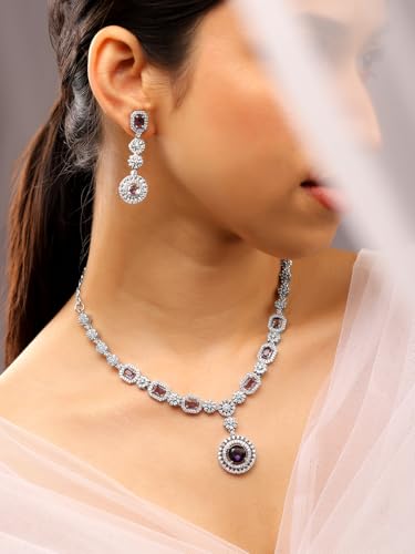 Image of Rubans Necklace Set American Diamond and Zirconia Statement Jewellery Gift for Women & Girls