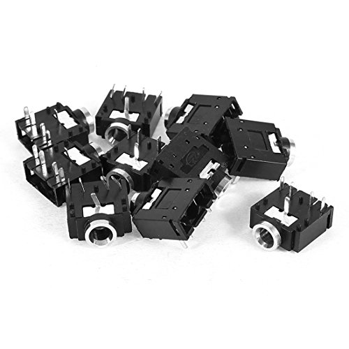 Image of sourcing map 10 Pcs 5 Pin 3.5mm Stereo Jack Socket PCB Mount Connector Black