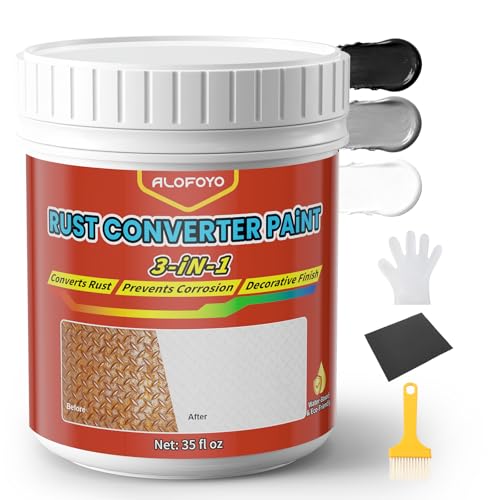 3-in-1 Rust Converter Paint for Metal, Long-lasting Rust Reformer, Primer & Quick-Dry Protective Coating, Water-Based & VOC-free Rust Inhibitor for Automotive, Trailer,Chassis,Tools – White, 35 OZ
