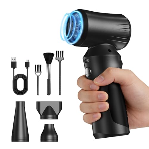 Voniobuy Souffleur Air Comprimé, 200000 TR/Min Petit Souffleur Portable, Mini Souffleur Sans fil Puissant à 3 Vitesses avec Batterie 6000 mAh pour Nettoyage PC/Voiture