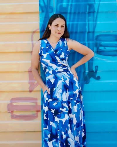 Image of AUSELILY Womens Maxi Dress Summer Sleeveless Wrap Long Dresses with Pockets | V-Neck Wrap Sleeveless Sundress, fits formal, casual, beach, vacation & daily wear