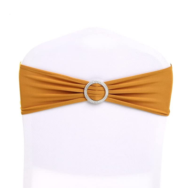Dekoracje krzeseł, Szarfy na krzesła, opaska krzesło elastanowa szarfa krawatowa kokardka z klamrą pokrycie Event Party dekoracja hotelu, 50 sztuk(Brown)
