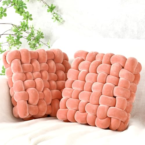 Wenqik 2 Pcs Knot Pillows Square Knotted Plush Throws Soft
