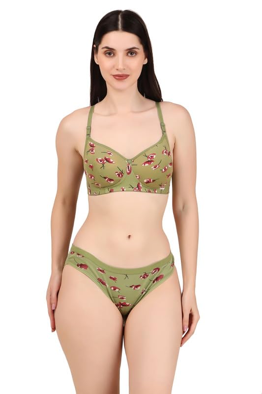 Women Lingerie Set | Padded Non Wired Bra Panty Set | Seamless Full Coverage T-Shirt Bra | Soft Breathable Innerwear-image-45