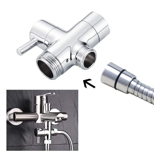 PERFETSELL 3 Wege Umschaltventil Dusche 20mm G 1/2 Absperrventil Ventil Umschalter Umstellerventil Messing Brause Adapter Chrom Poliert Duschsystem Ersatzteil für Toiletten, Badezimmer, Küche