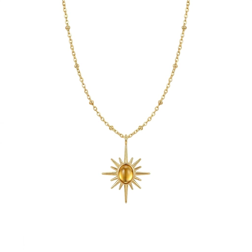 Golden Sunburst Necklace Yellow for Women & Girls | Lightweight Stylish Neck Chain | Elegant Minimal Jewelry | Casual & Party Looks | Marriage, Birthday | Gift for Valentine Day-image-43