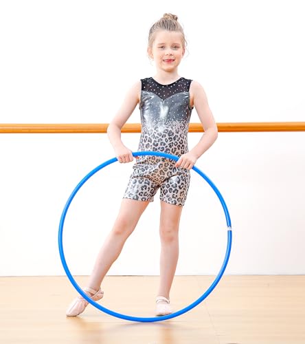 uideazone Girls Leopard Leotards for Gymnastics Size 6 Size 7 Sparkly Sequin One-Piece Ballet Unitards Kids Sequin Mesh Stitching Athletic Biketards Size 6-7